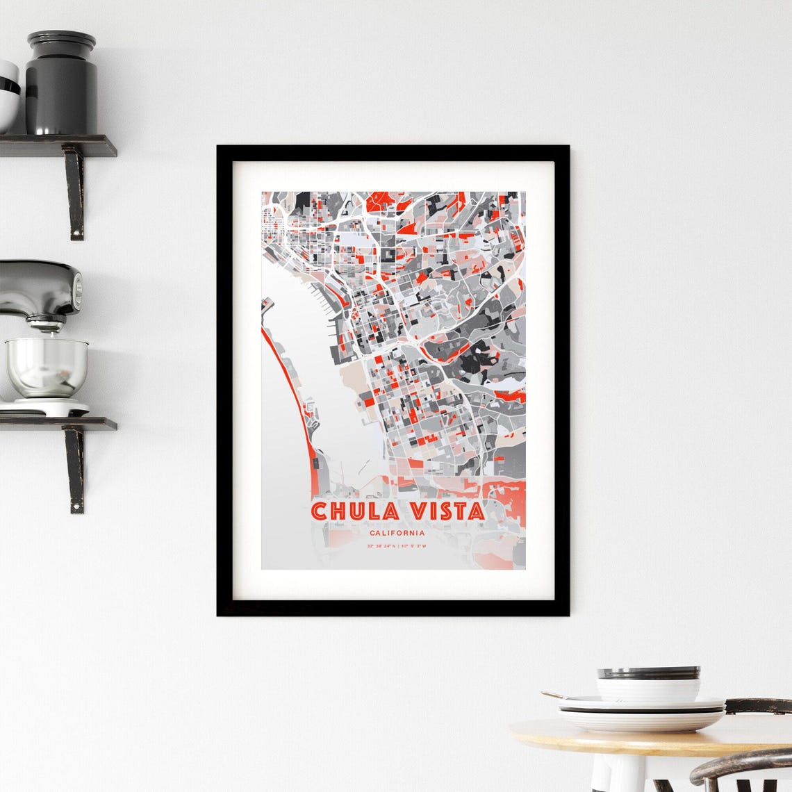 Chula Vista California Expressive Red Modern City Map Art Poster - Image 2