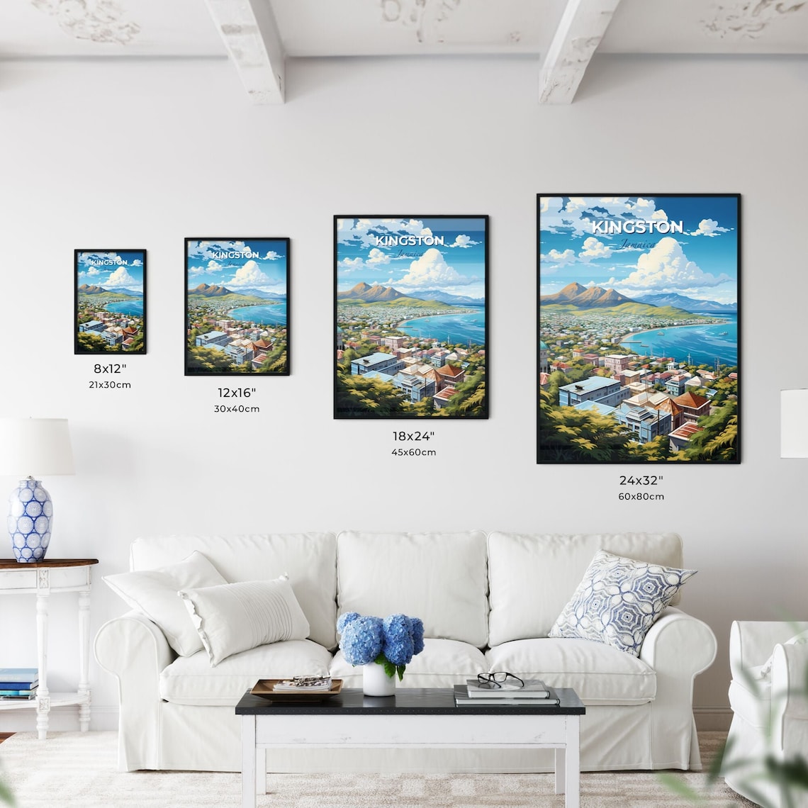 Kingston Jamaica Travel Poster Caribbean Coastal City Skyline Beach Art - Image 3