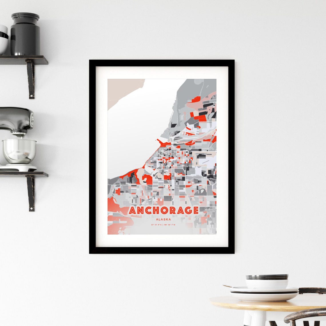Anchorage Alaska Bold Red and Gray Modern Abstract City Map Poster - Image 2