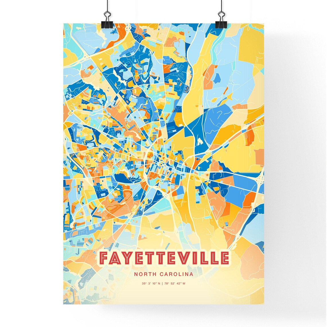 Fayetteville North Carolina Colorful City Map Poster Blue Orange Wall Decor - Image 3