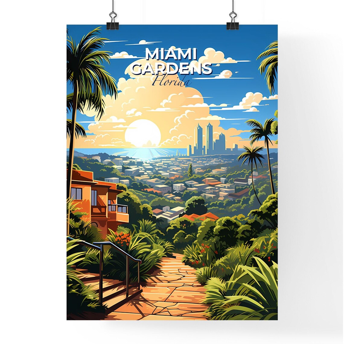Miami Gardens Florida Hill View City Sunset Palm Villa Poster - Image 4