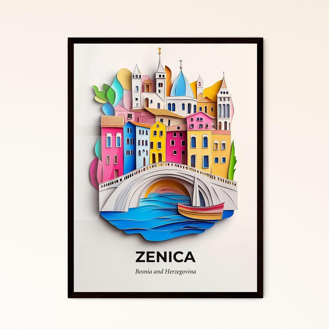 Zenica Bosnia Herzegovina Colorful Paper Cut Bridge Travel Poster