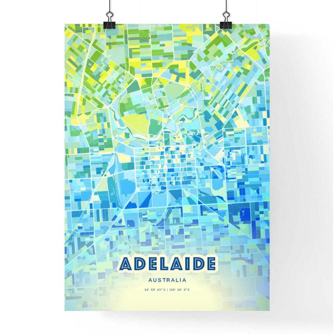 Adelaide Australia Pastel Blue City Map Art with Coordinates Poster - Image 3