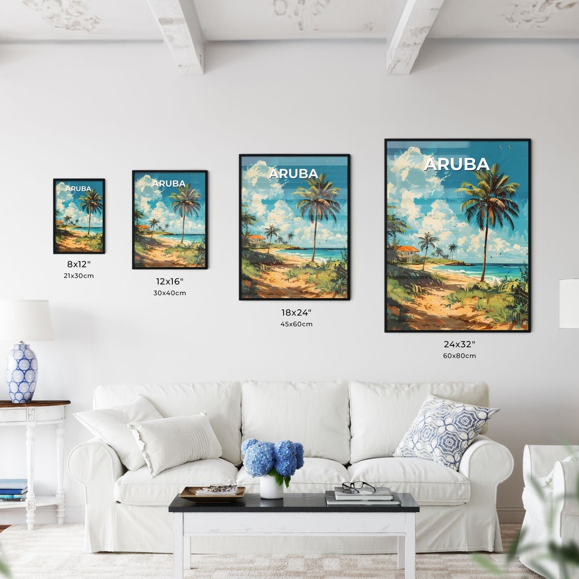Abstract Caribbean Seaside Art House And Palm Trees On Vibrant Tropical Beach Travel Destinations Customizable - Image 3