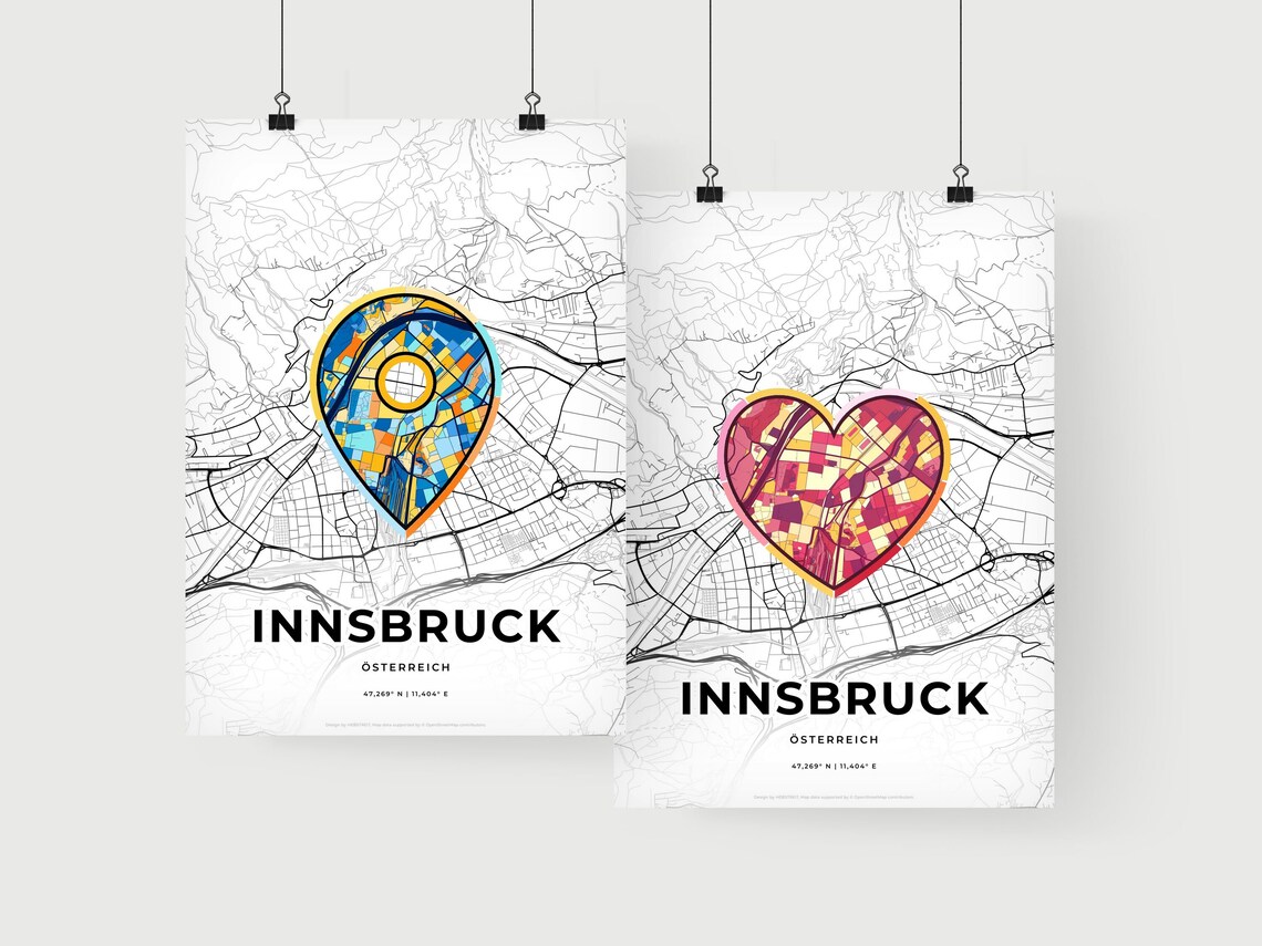 Innsbruck Austria Modern Minimalist Heart Street Map Art Poster - Image 2