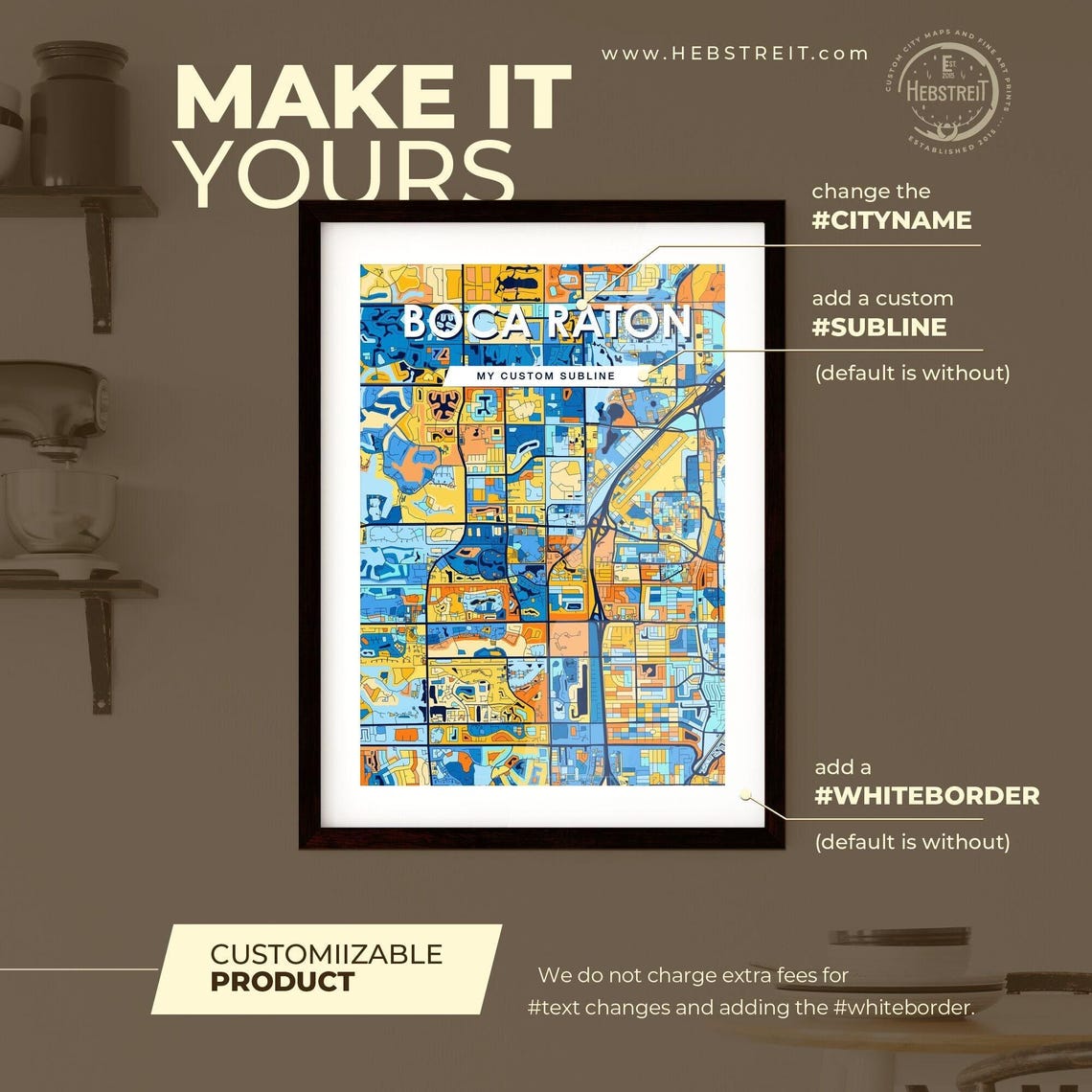 Boca Raton Florida Vibrant Colorful Illustrated Street Map Art Poster - Image 2
