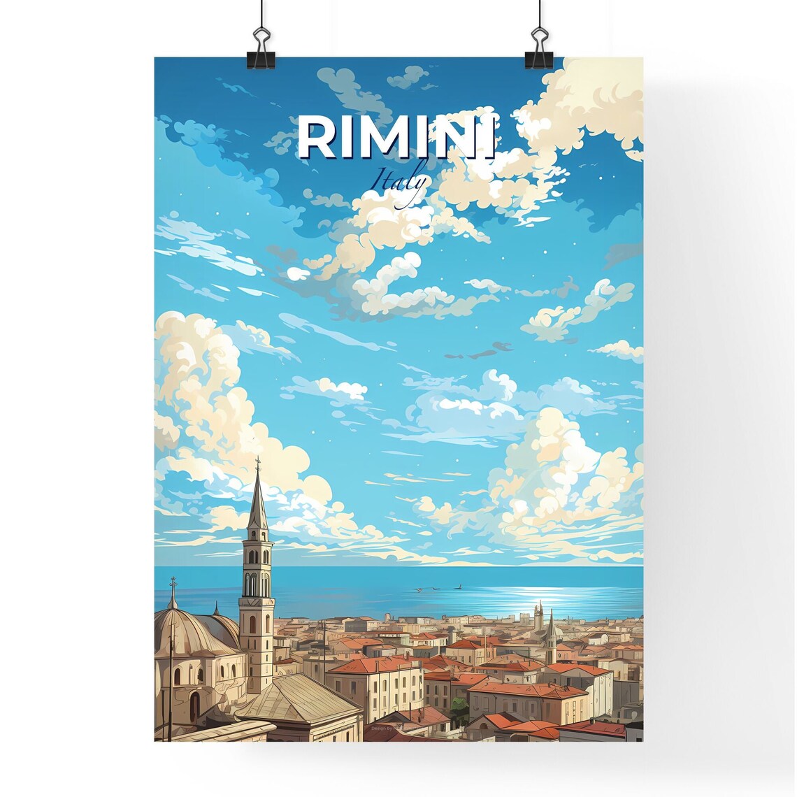 Rimini Italy Coastal Old Town Bell Tower Sea View Travel Poster - Image 4
