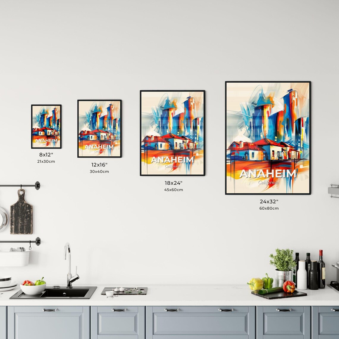 Anaheim California Abstract Skyline Vivid Red Roofs Art Poster - Image 3