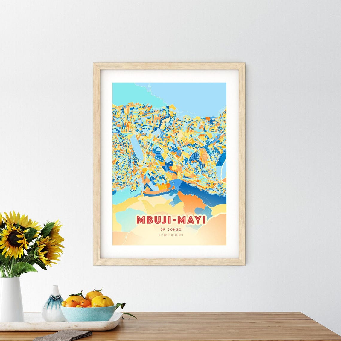 Mbuji Mayi DR Congo Blue Orange Street Grid City Map Art Poster - Image 2