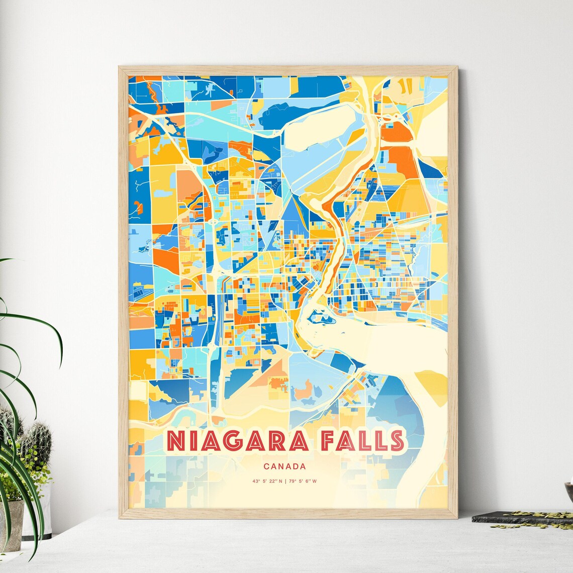 Niagara Falls Canada Colorful Blue and Orange Retro City Street Map Wall Art - Image 3