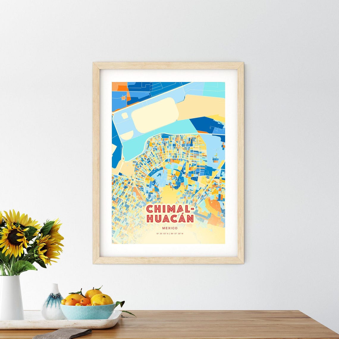 Chimalhuacán Mexico Blue Orange City Map Art Home Decor Poster - Image 2