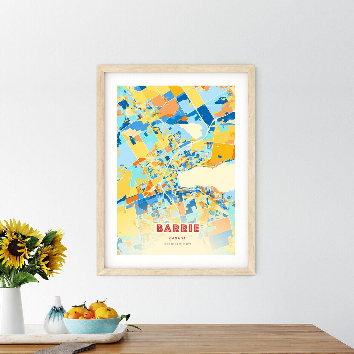 Barrie Ontario Canada Colorful Blue Orange City Map Art Poster - Image 2