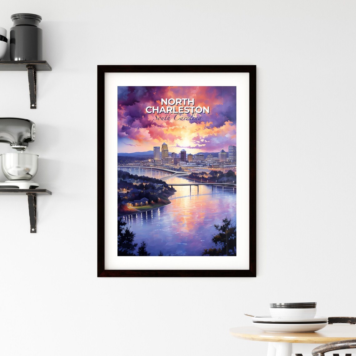 North Charleston South Carolina River Sunset City Skyline Poster - Image 2