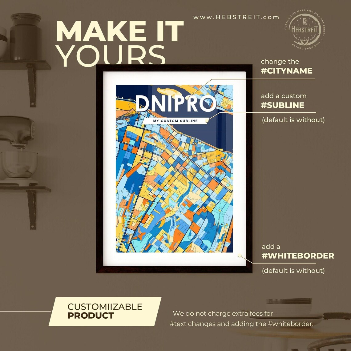 Dnipro Ukraine Colorful Geometric City Map Art Poster in Blue and Orange - Image 2