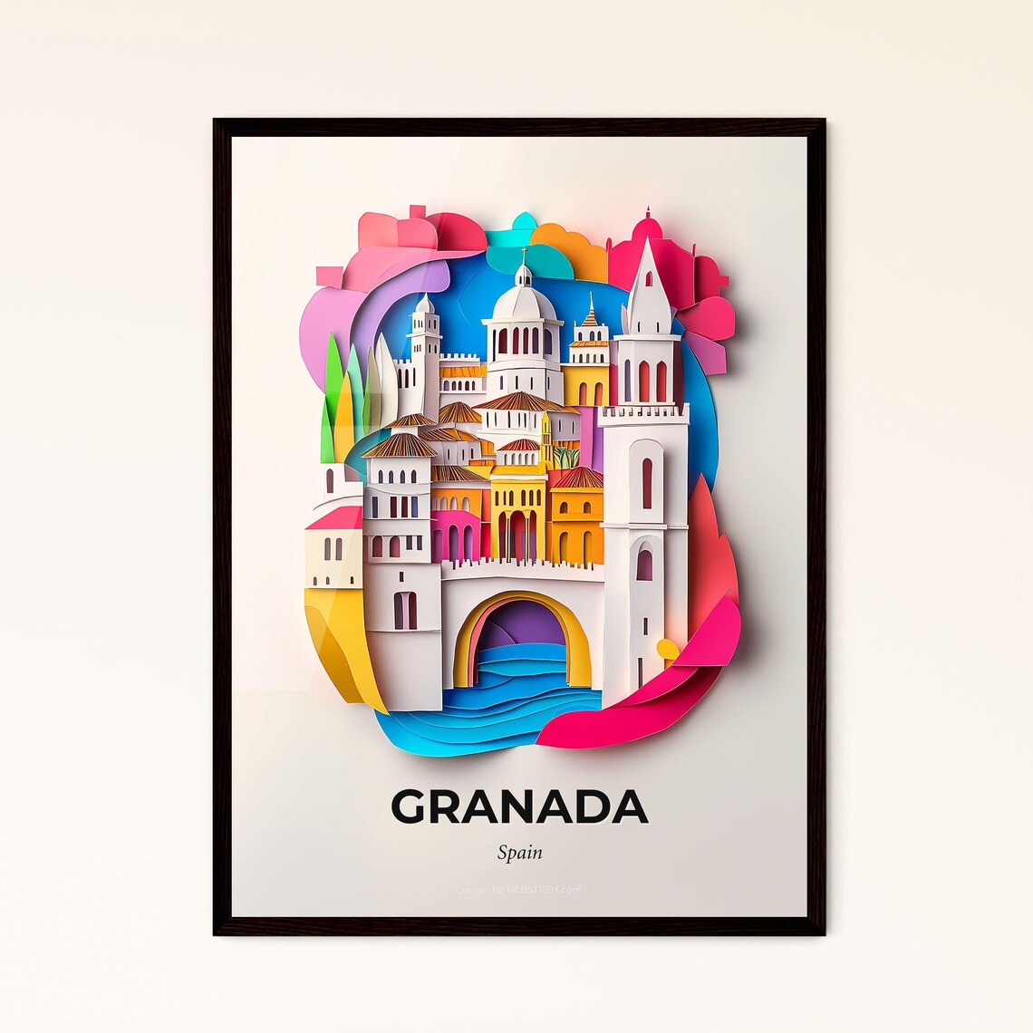 Granada Spain Cathedral Arch Papercut City Travel Scene Poster