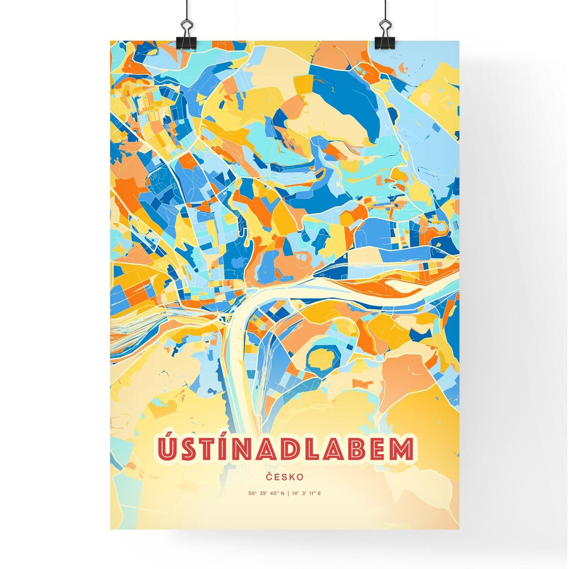 Usti nad Labem Czechia Colorful City Map Poster Blue Orange Wall Decor - Image 3