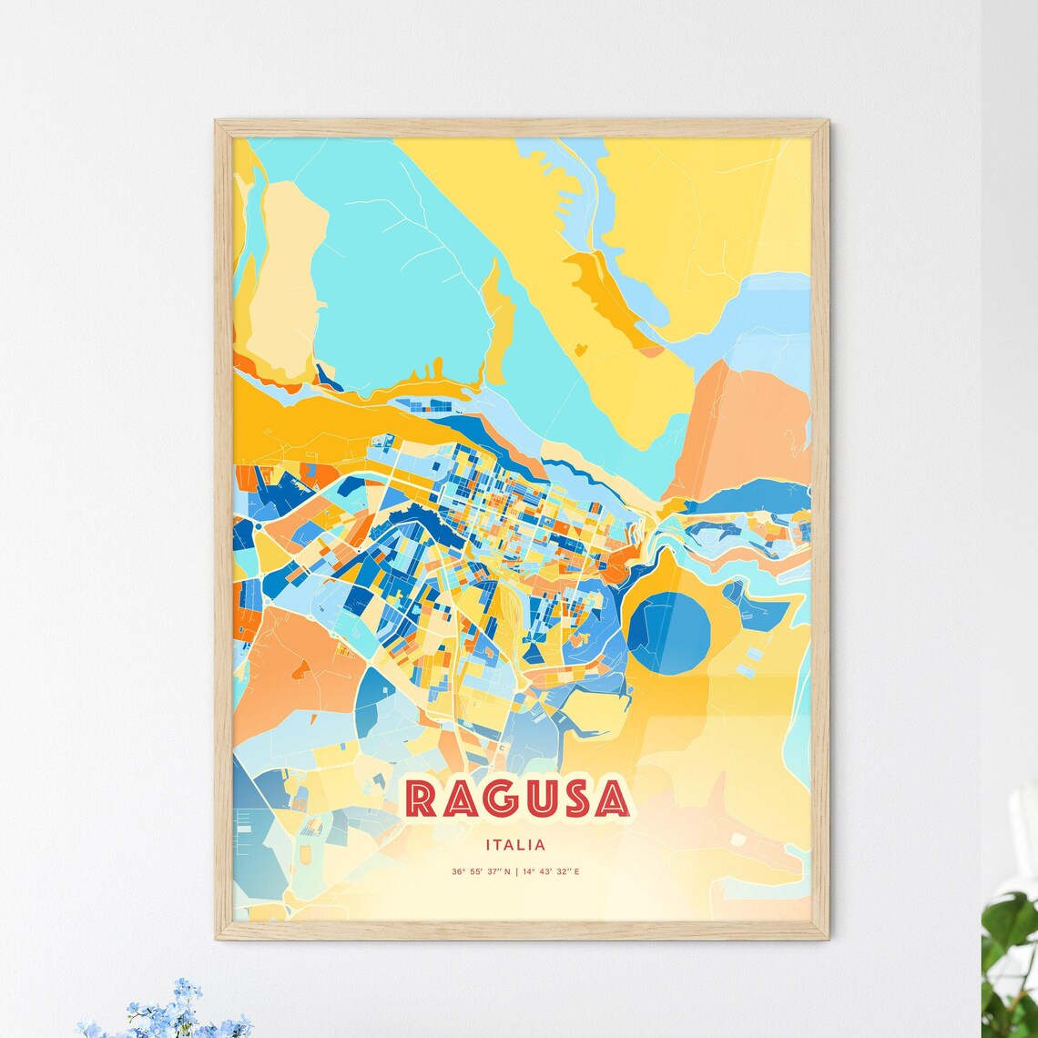 Ragusa Italy Colorful City Map Coordinates Mediterranean Poster