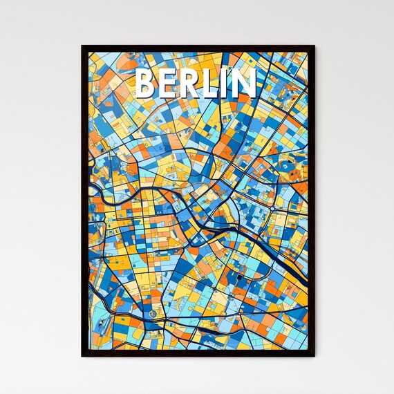 Berlin Germany Colorful Blue and Orange City Street Map Poster