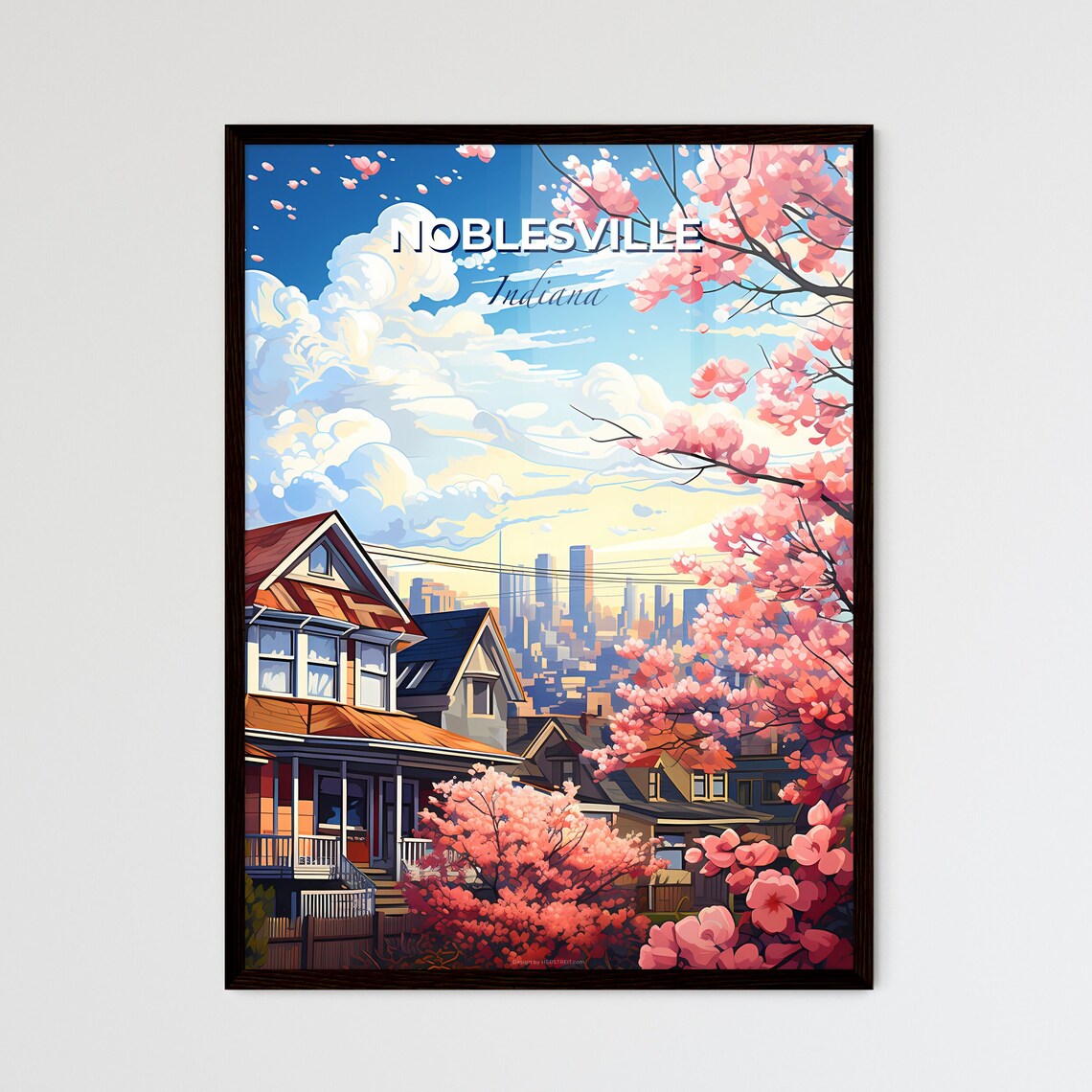 Noblesville Indiana Cherry Blossom Neighborhood City View Poster