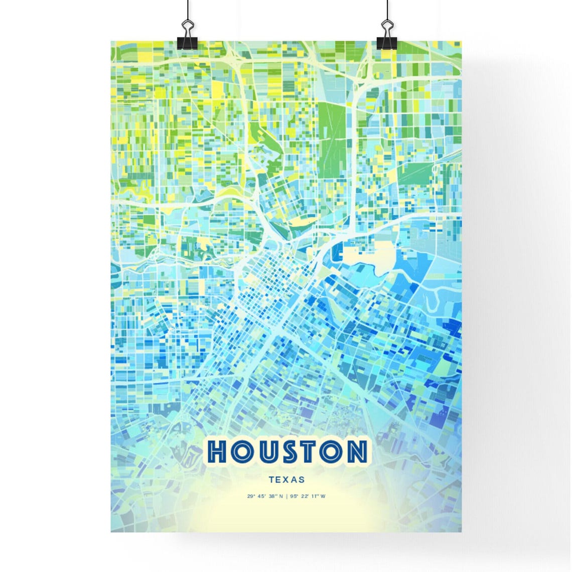 Houston Texas Bluish Gradient City Map Art Poster Customizable - Image 3