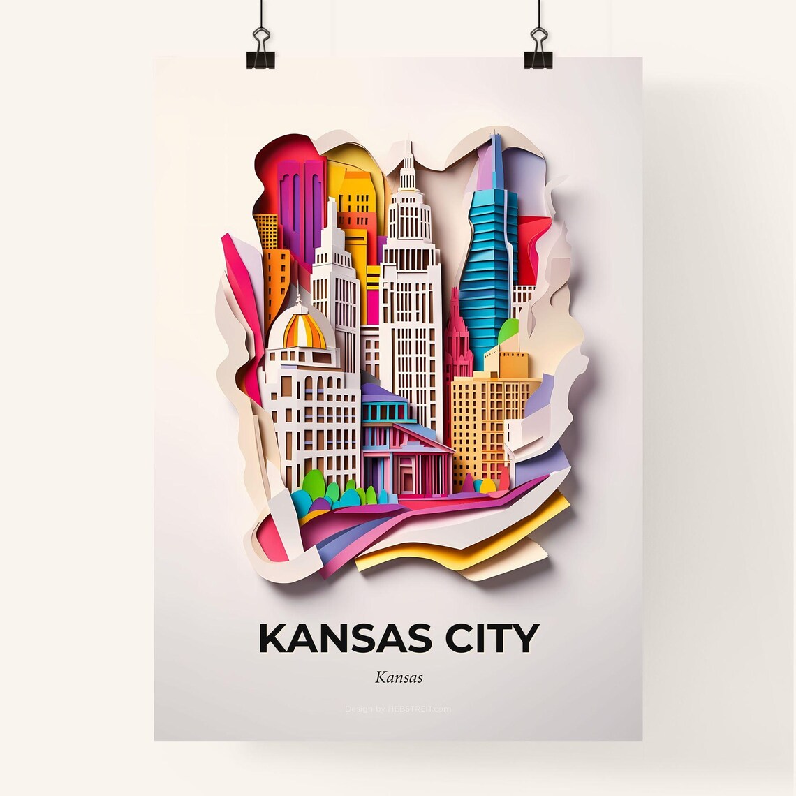 Kansas City Kansas Downtown Skyline Papercut Cityscape Poster - Image 4