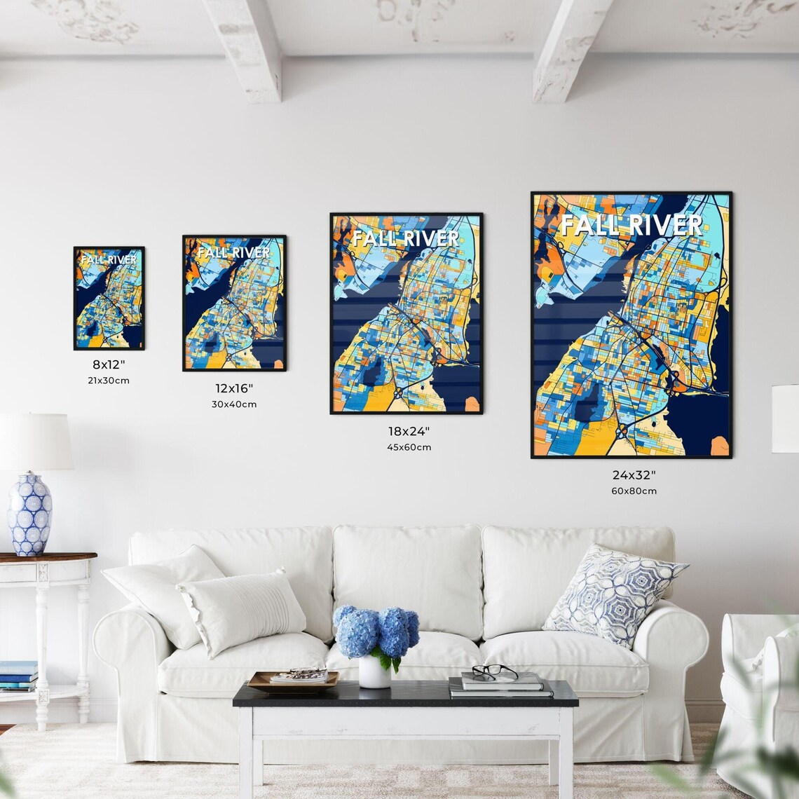 Fall River Massachusetts Vibrant Colorful Illustrated Street Map Art Poster - Image 3