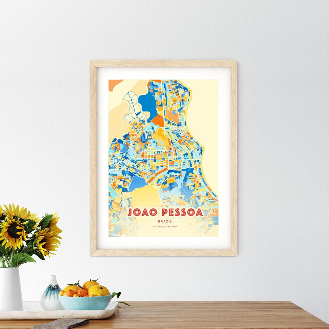 Joao Pessoa Brazil Colorful City Map Art Poster Blue Orange Coastal Grid - Image 2