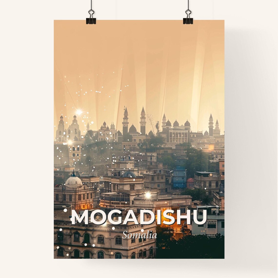 Mogadishu Somalia Cityscape Mosques Golden Sunset Sky Art Poster - Image 4