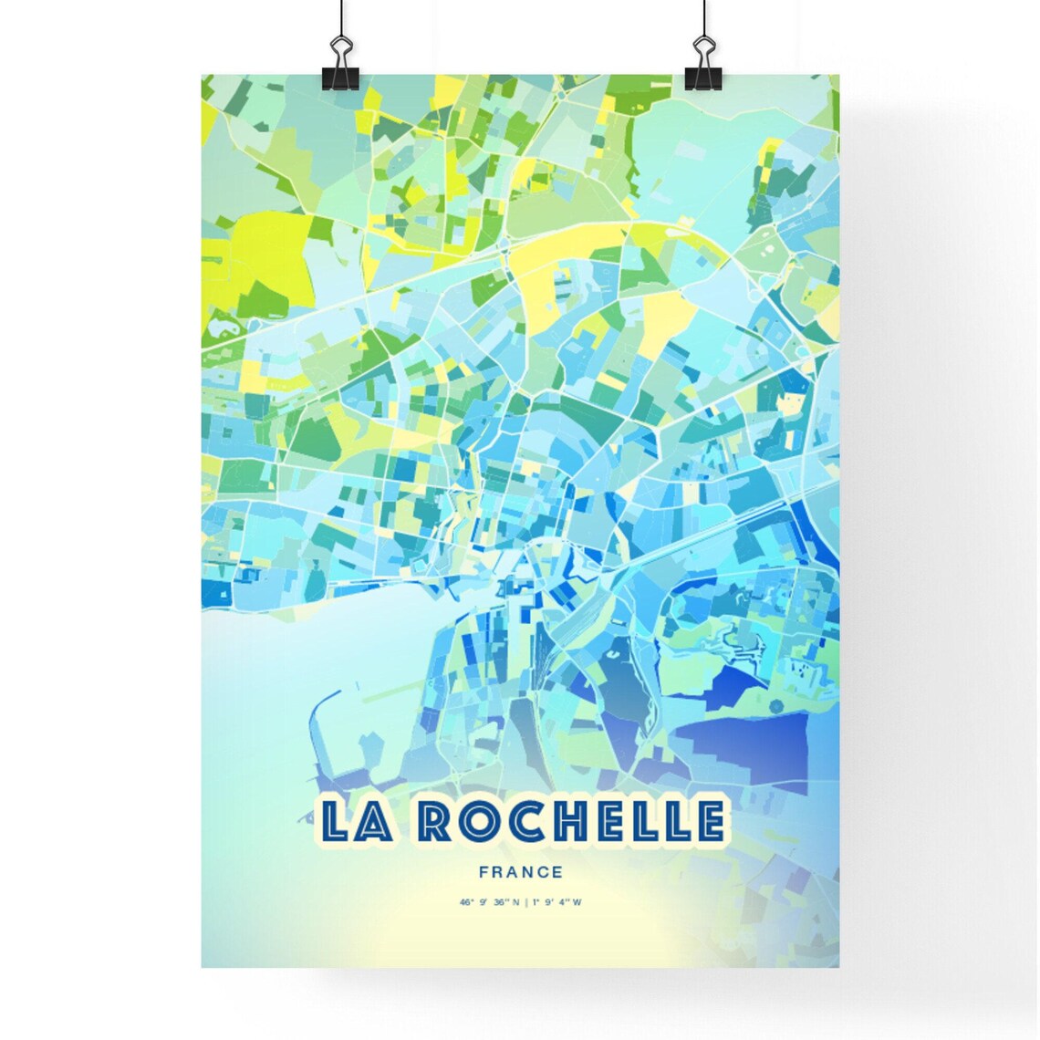 La Rochelle France Custom Blue Green City Map Art Poster Gift - Image 2