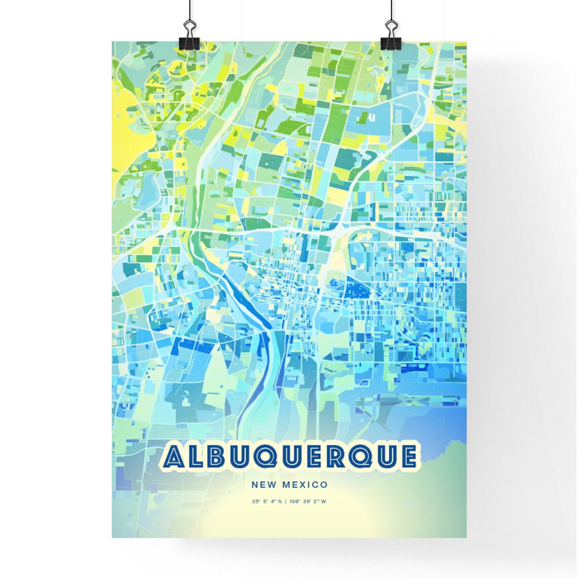 Albuquerque New Mexico Bluish Watercolor Modern City Map Art Poster - Image 3