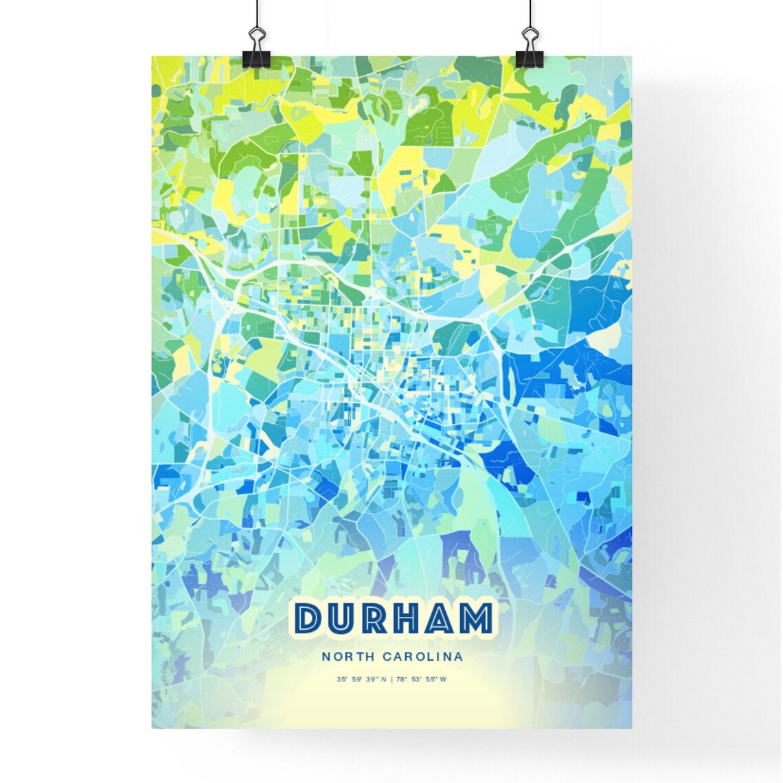 Durham North Carolina Vibrant Abstract Watercolor City Street Map Poster - Image 3