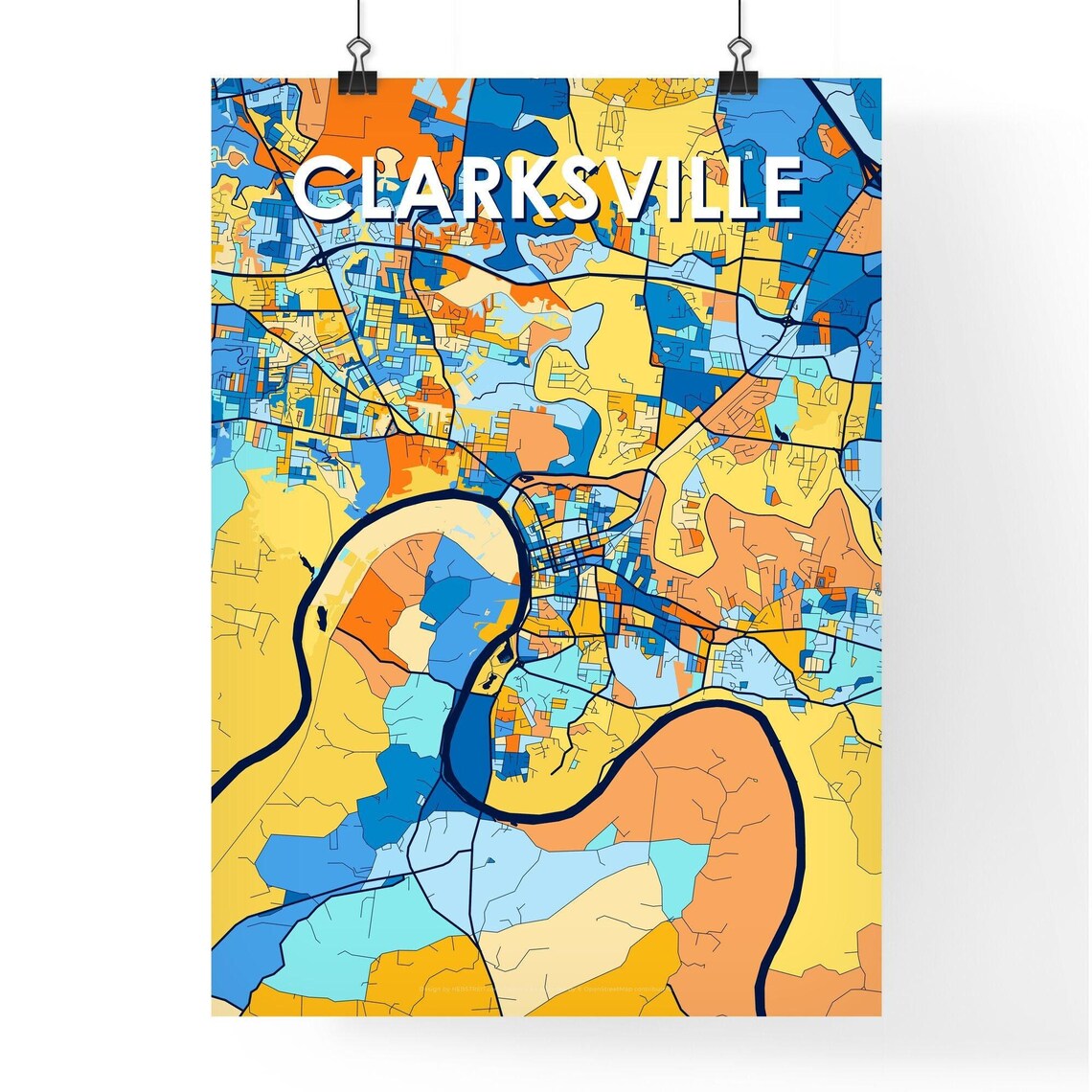 Clarksville Tennessee Colorful City Map Art Home Decor Poster - Image 4