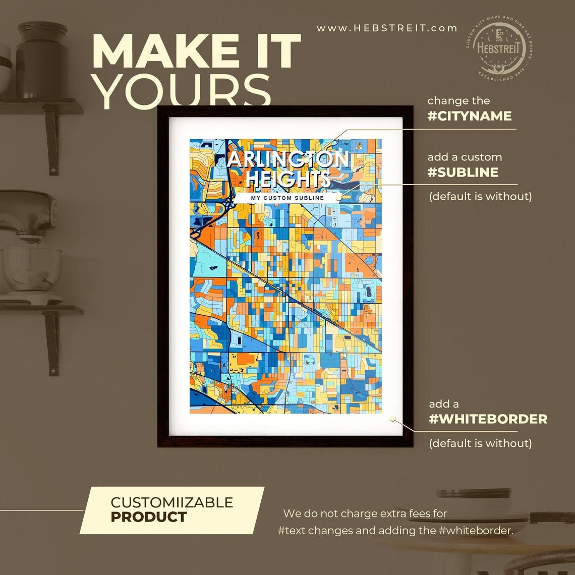 Arlington Heights Illinois Colorful Geometric City Street Map Poster - Image 2
