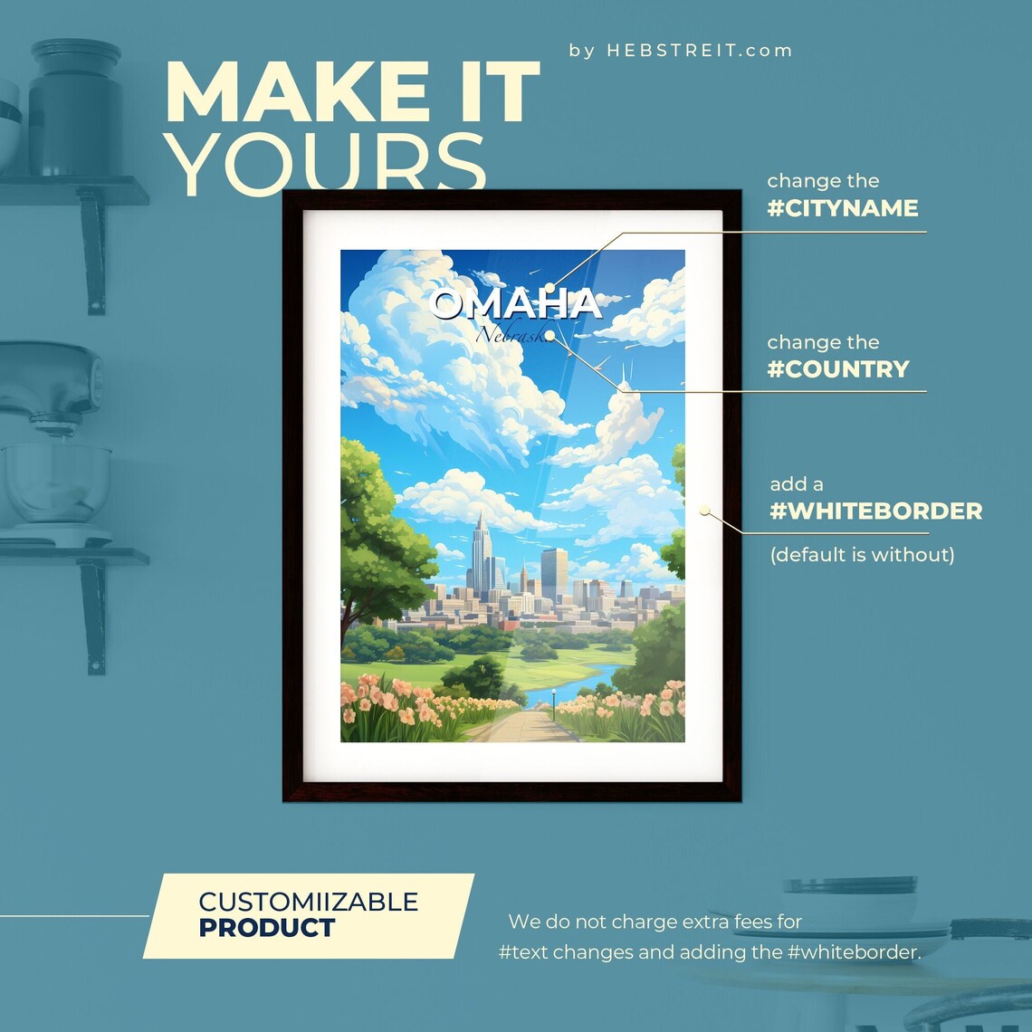 Omaha Nebraska Travel Poster Skyline Park Tulips Spring Illustration Art - Image 2