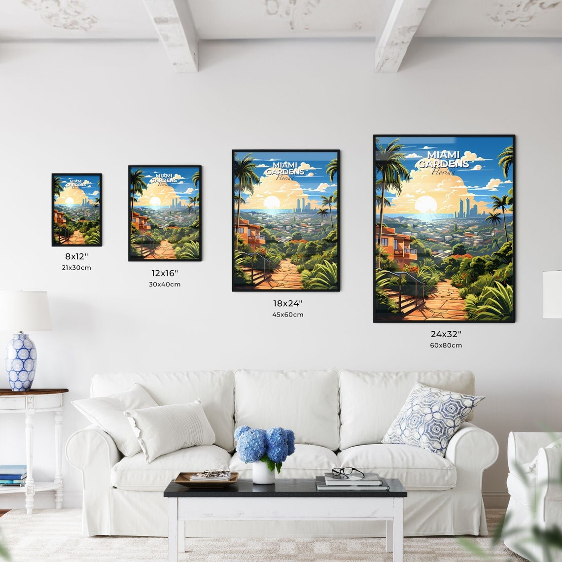 Miami Gardens Florida Hill View City Sunset Palm Villa Poster - Image 3