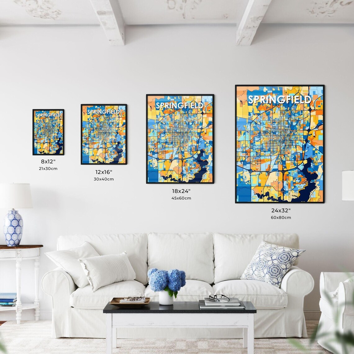 Springfield Illinois Blue Orange City Map Poster Bold Modern Street Grid Art - Image 3