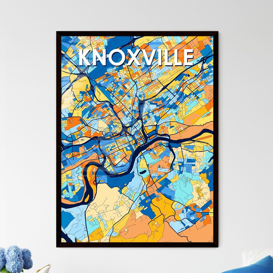 Knoxville Tennessee Blue Orange Bold River City Map Art Poster