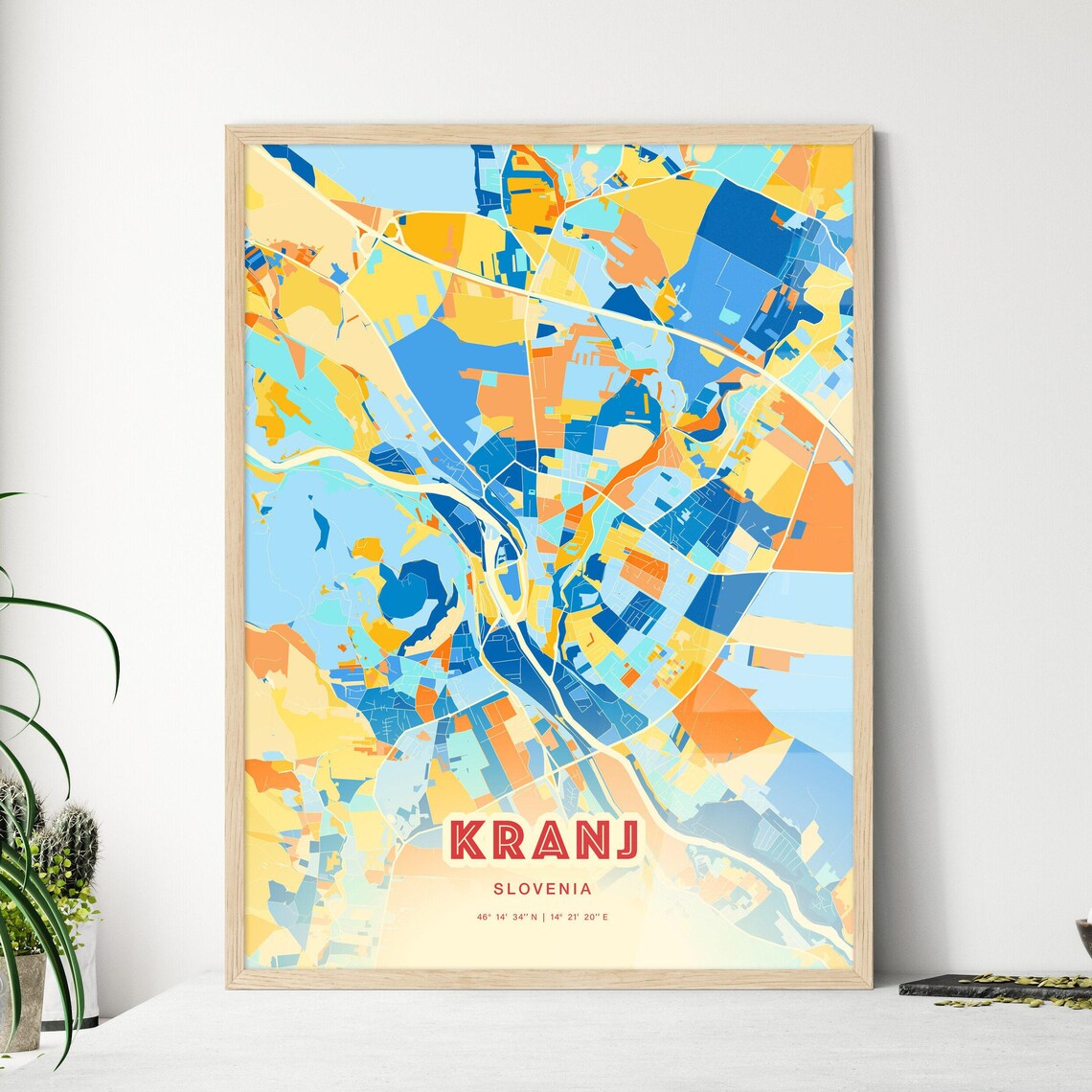 Kranj Slovenia Modern Colorful Abstract City Map Blue Orange Poster