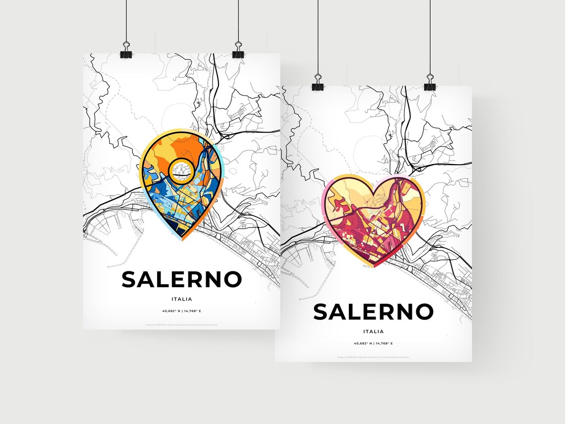 Salerno Italy Minimalist Line Art Heart Shaped City Map Poster - Image 2