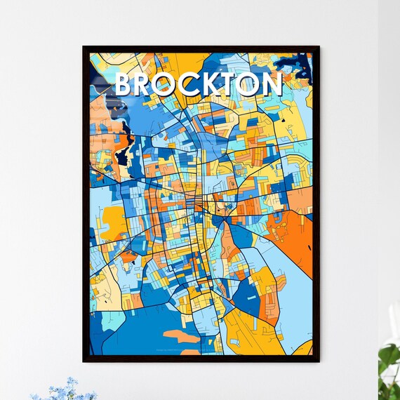 Colorful City Map Art Poster of Brockton Massachusetts for Home Decor