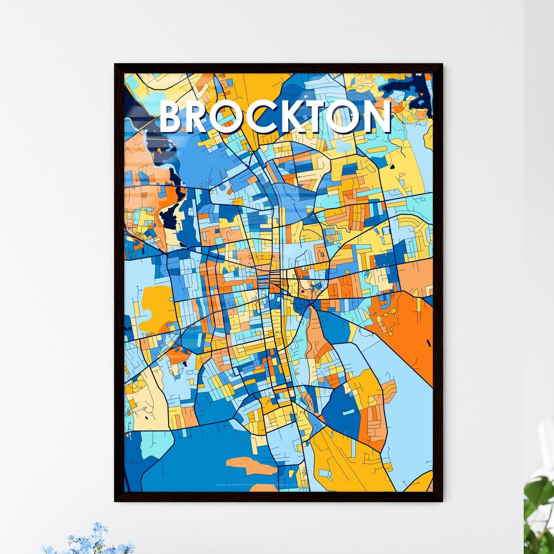 Colorful City Map Art Poster of Brockton Massachusetts for Home Decor