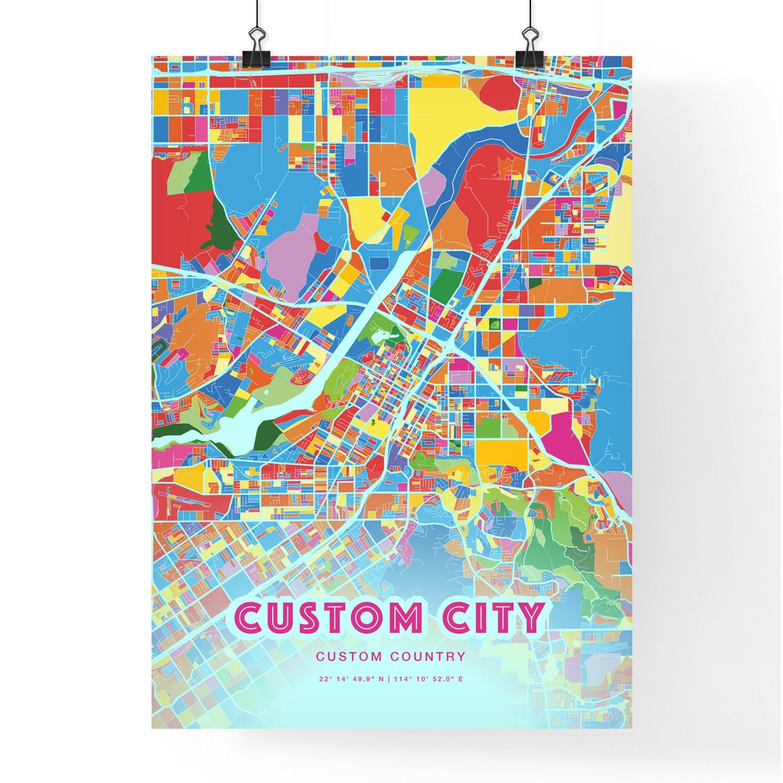 Custom City Map Poster Personalized Rainbow Hometown Gift Wall Decor - Image 3