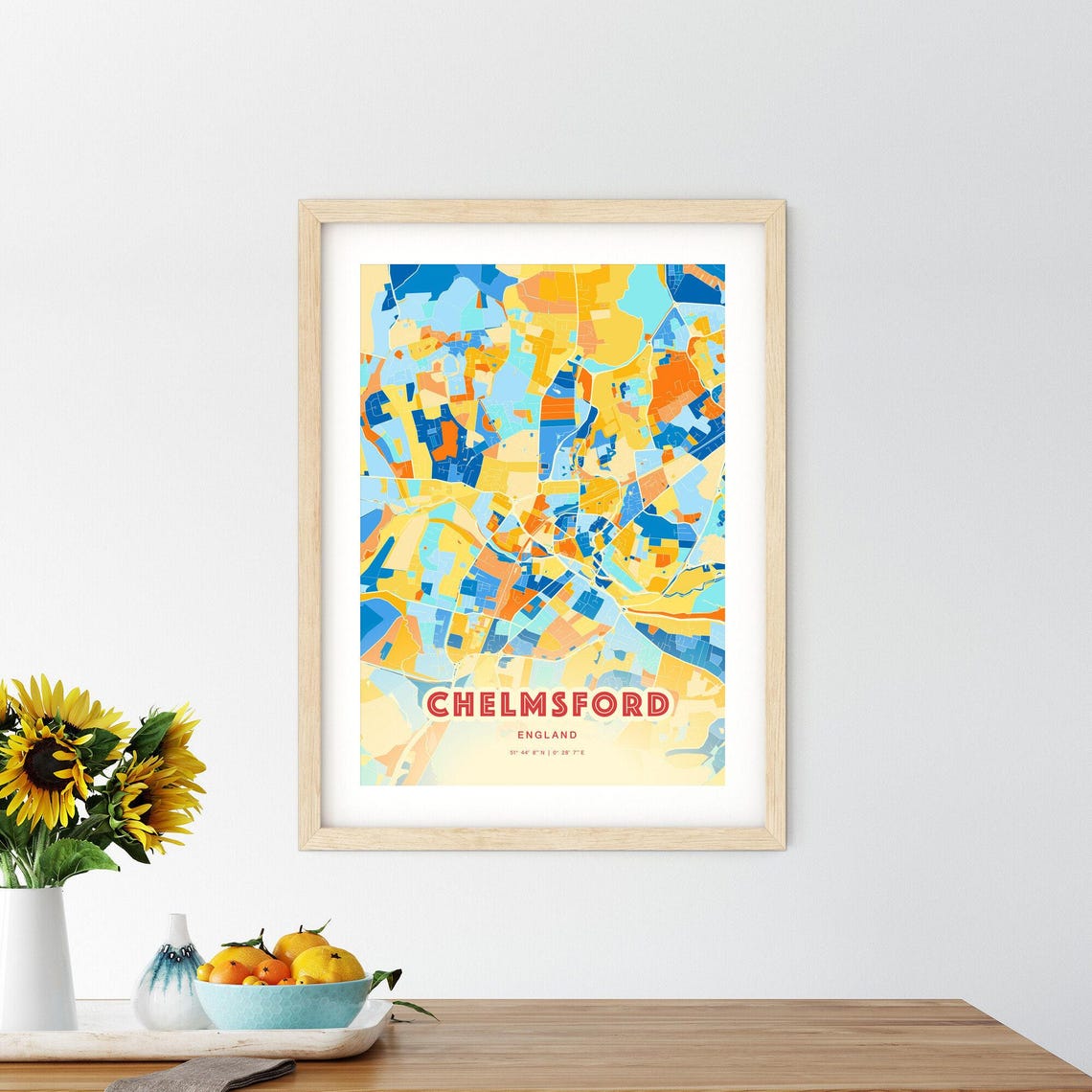 Chelmsford England City Map Abstract Blue Orange Modern Art Print - Image 2