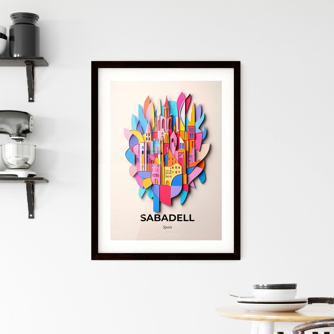 Sabadell Spain Colorful City Buildings Vivid Paper Cut Art Poster - Image 2