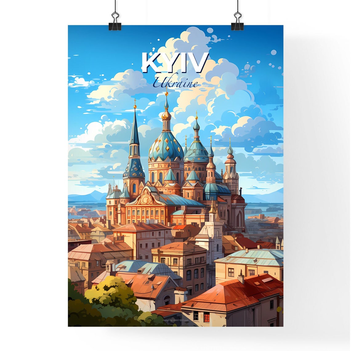 Vivid Kyiv Ukraine Golden Blue Domed Cathedral Old Town Poster - Image 4