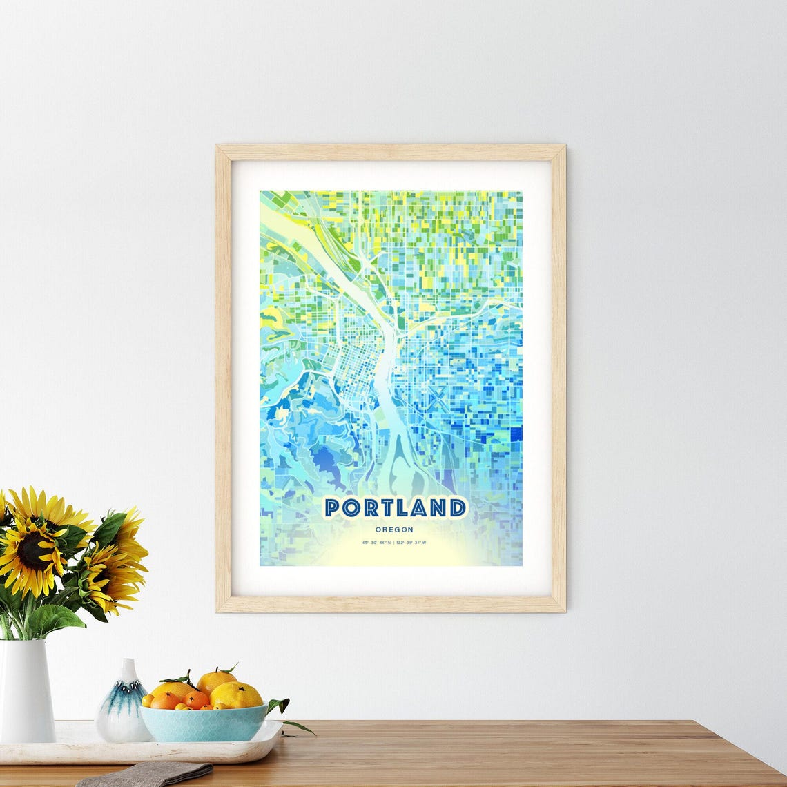 Portland Oregon Bluish Gradient City Map Art Poster Customizable - Image 2