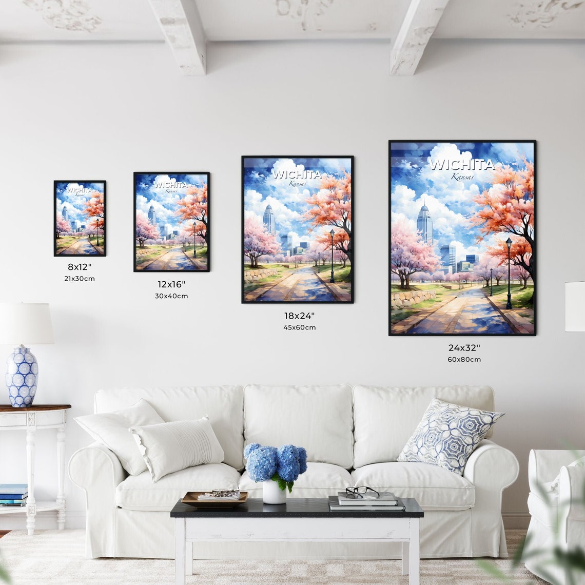 Wichita Kansas Cherry Blossoms Path Skyline Spring Scene Travel Poster - Image 3