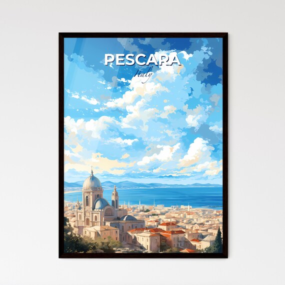 Pescara Italy Domed Cathedral Seaside Aerial Vintage Travel Poster