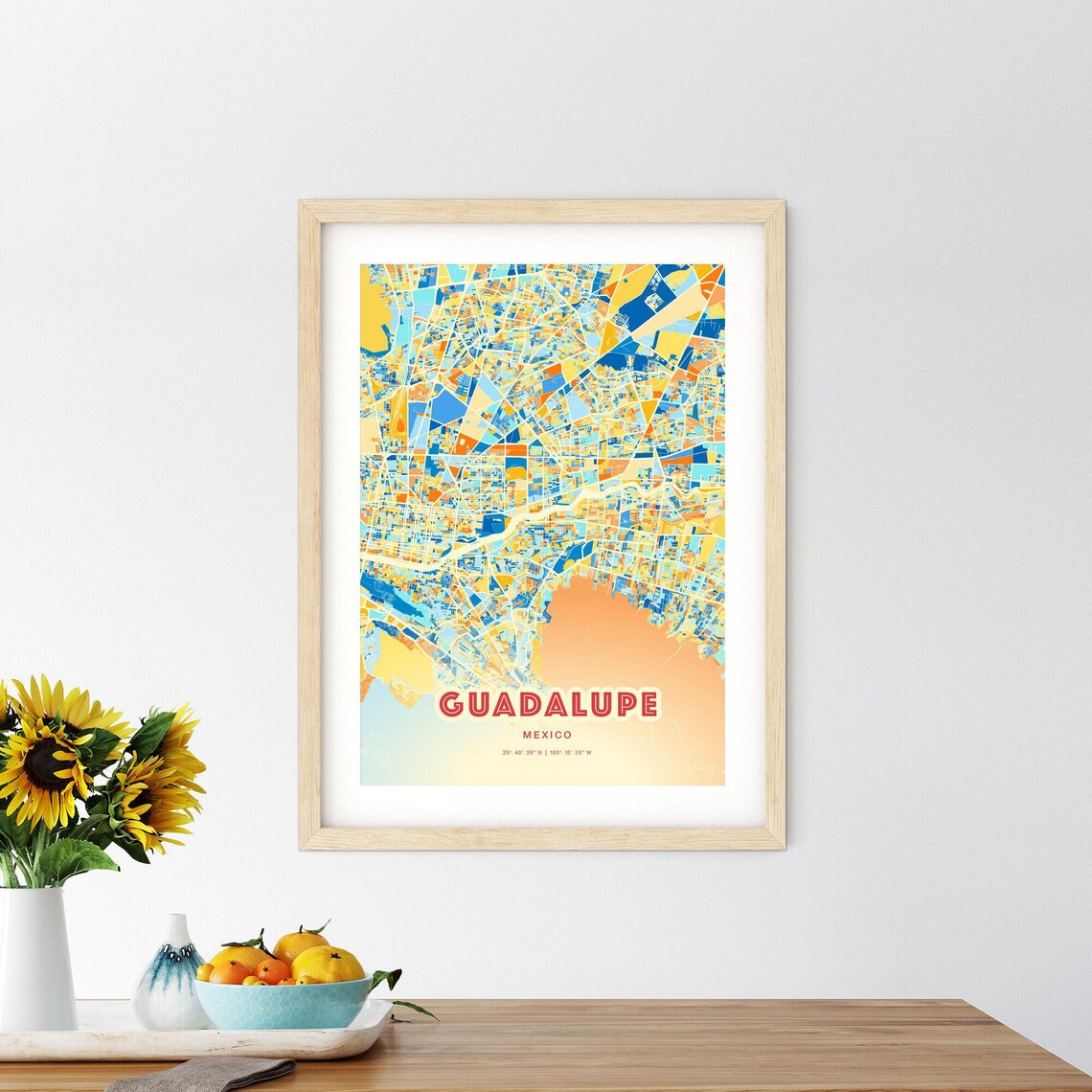 Abstract Guadalupe Mexico Modern Colorful City Street Map Art Poster - Image 2