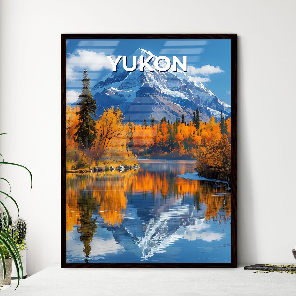 Yukon Snowcapped Mountain Autumn Lake Reflection Travel Poster